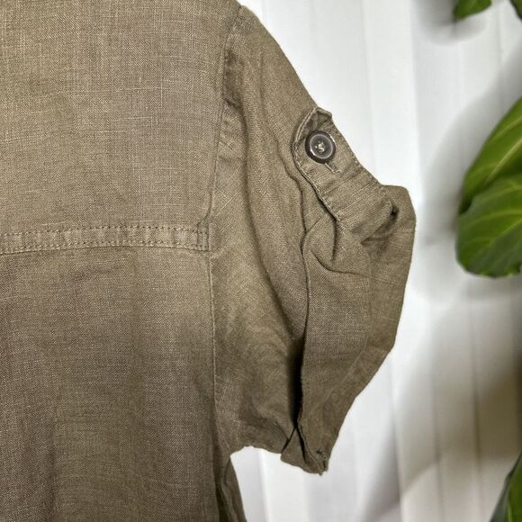 Michael Stars Romper Utility Linen Short Sleeves Olive Green Finn Size XS NEW - Picture 9 of 10